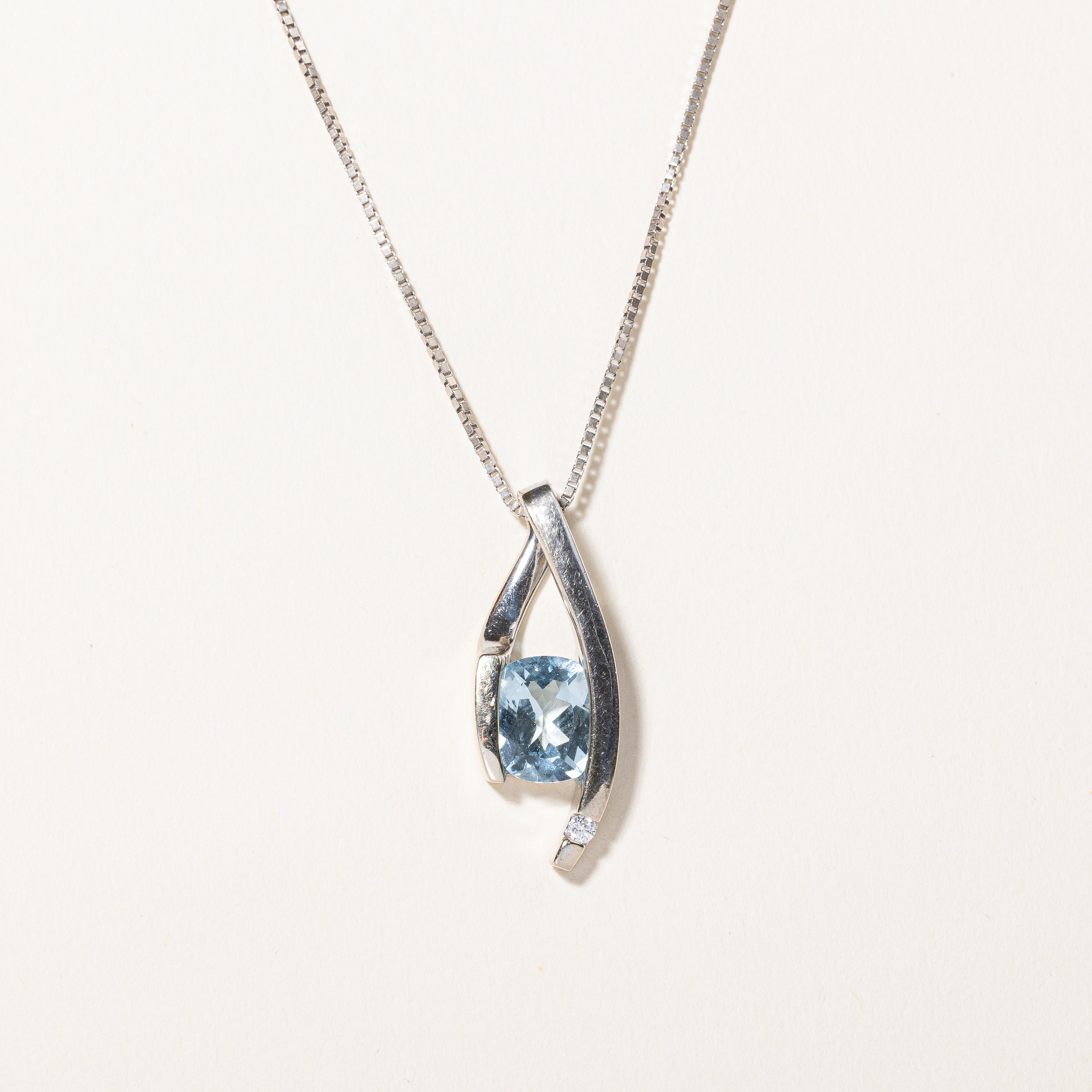 Aquamarine & Diamond Pendant Necklace | 1.50ct, 0.03ct | 20" |