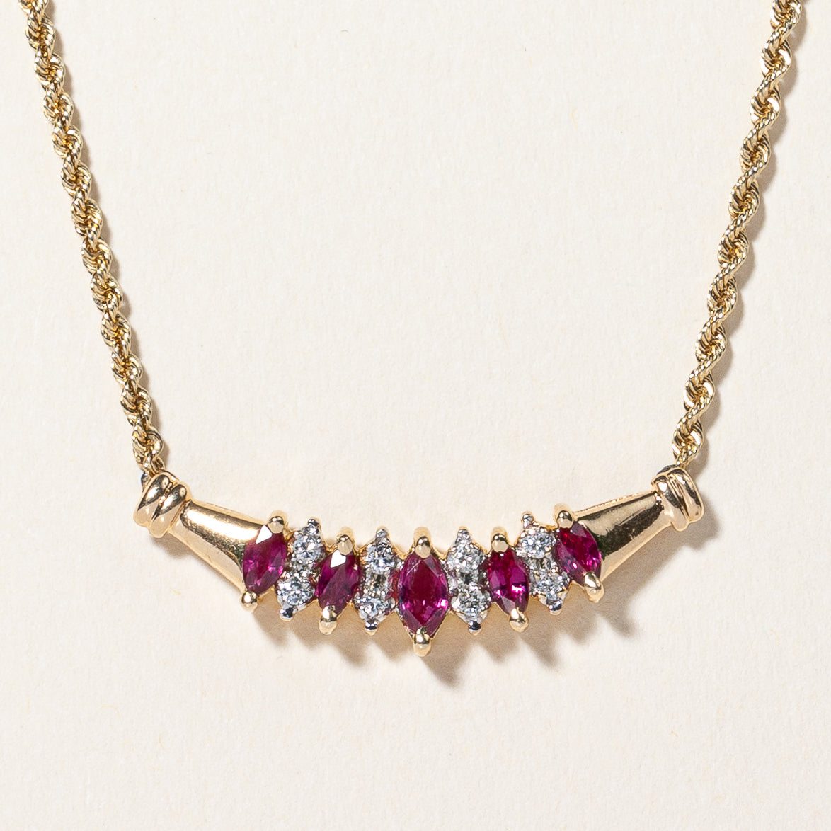 Ruby & Diamond Scoop Pendant Necklace | 0.50ctw, 0.12ctw | 20" |