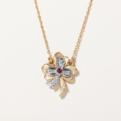 Ruby & Diamond Clover Pendant Necklace | 0.06ct, 0.03ctw | 17