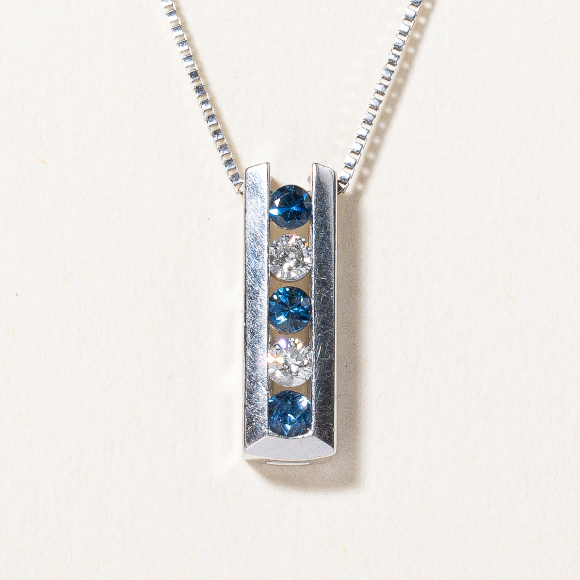 Channel Set Sapphire & Diamond PEndant Necklace | 0.10ctw, 0.06ctw | 22" |