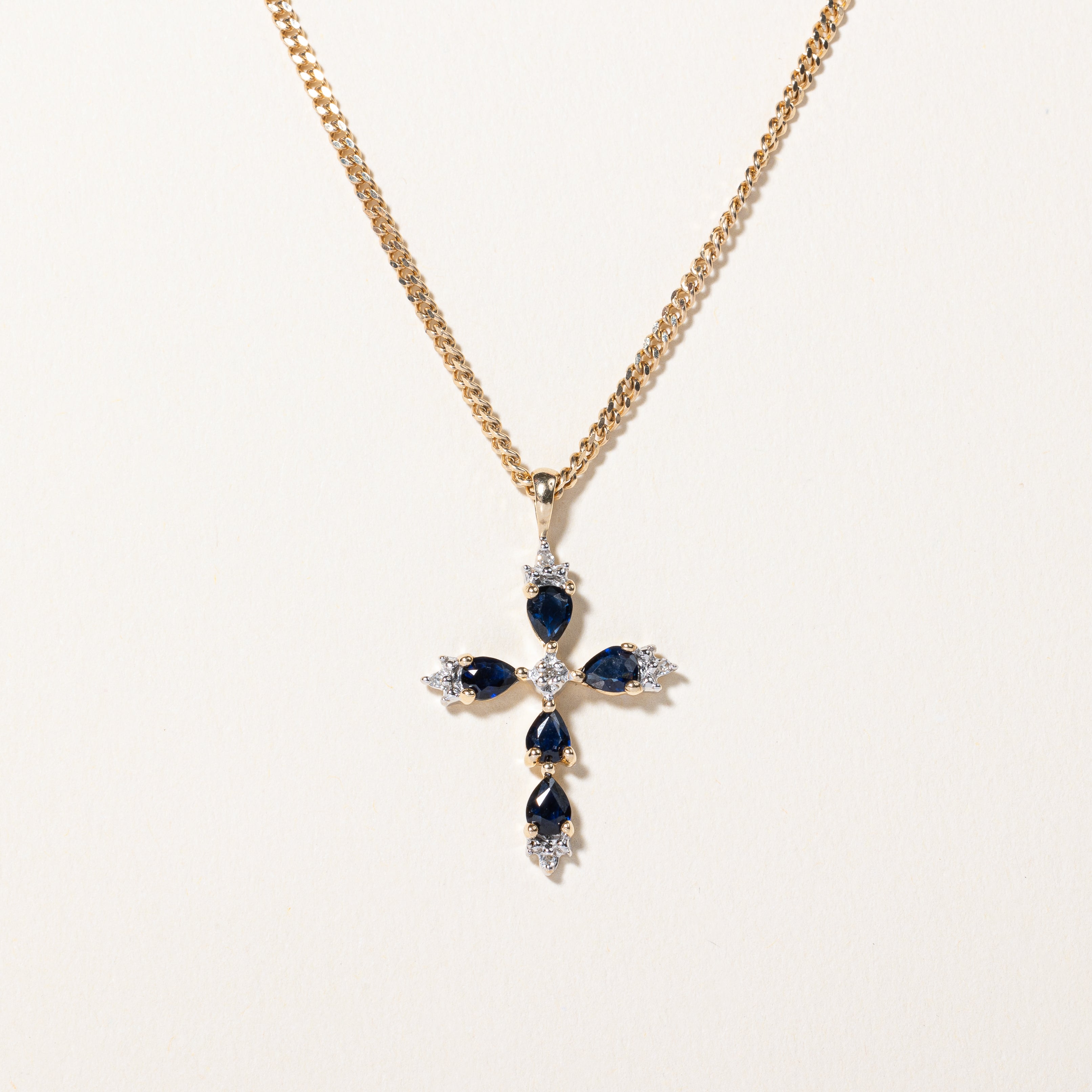 Sapphire & Diamond Cross Pendant Necklace | 0.60ctw, 0.025ctw | 26" |