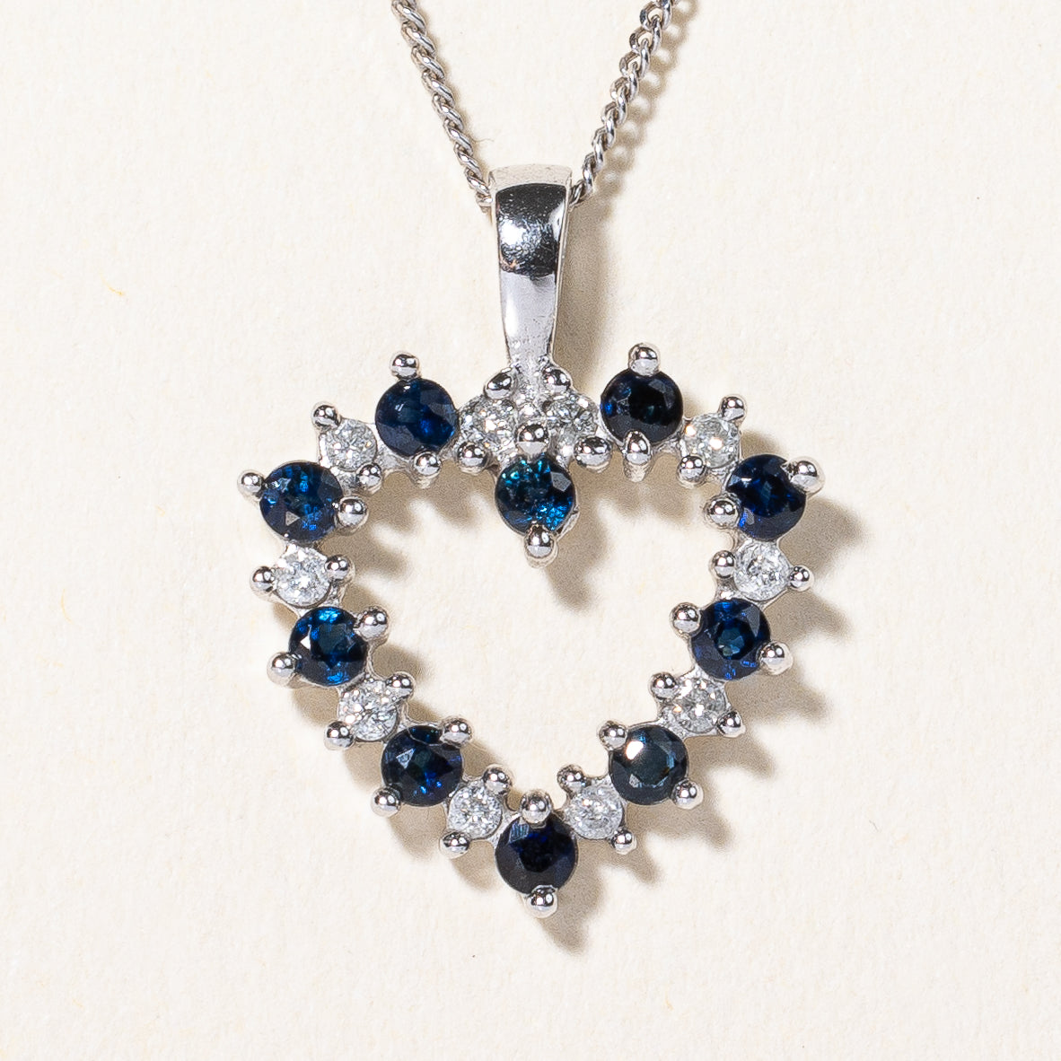 Sapphire & Diamond Heart Pendant Necklace | 0.30ctw, 0.10ctw | 17" |