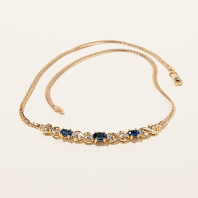 10K Yellow Gold Sapphire & Diamond Necklace | 1.41ctw, 0.18ctw | 14