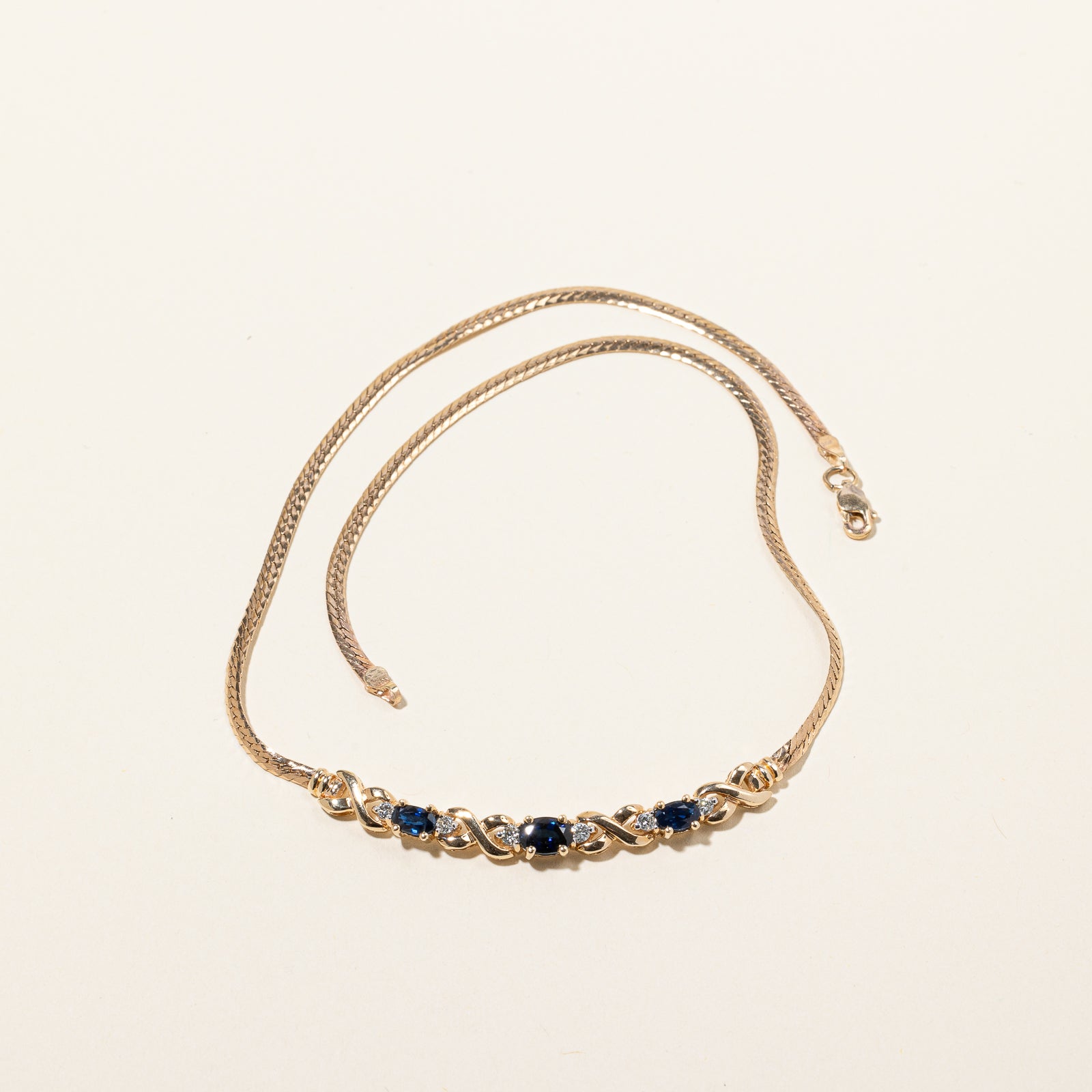10K Yellow Gold Sapphire & Diamond Necklace | 1.41ctw, 0.18ctw | 14" |