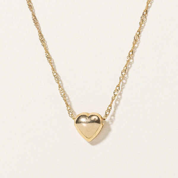 10k Yellow Gold Heart Pendant & Necklace | 16