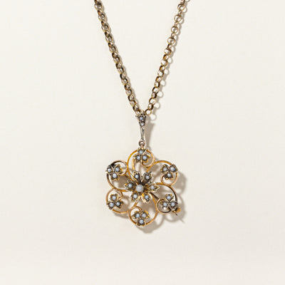 Antique Seed Pearl Pendant & Brooch Necklace | 18
