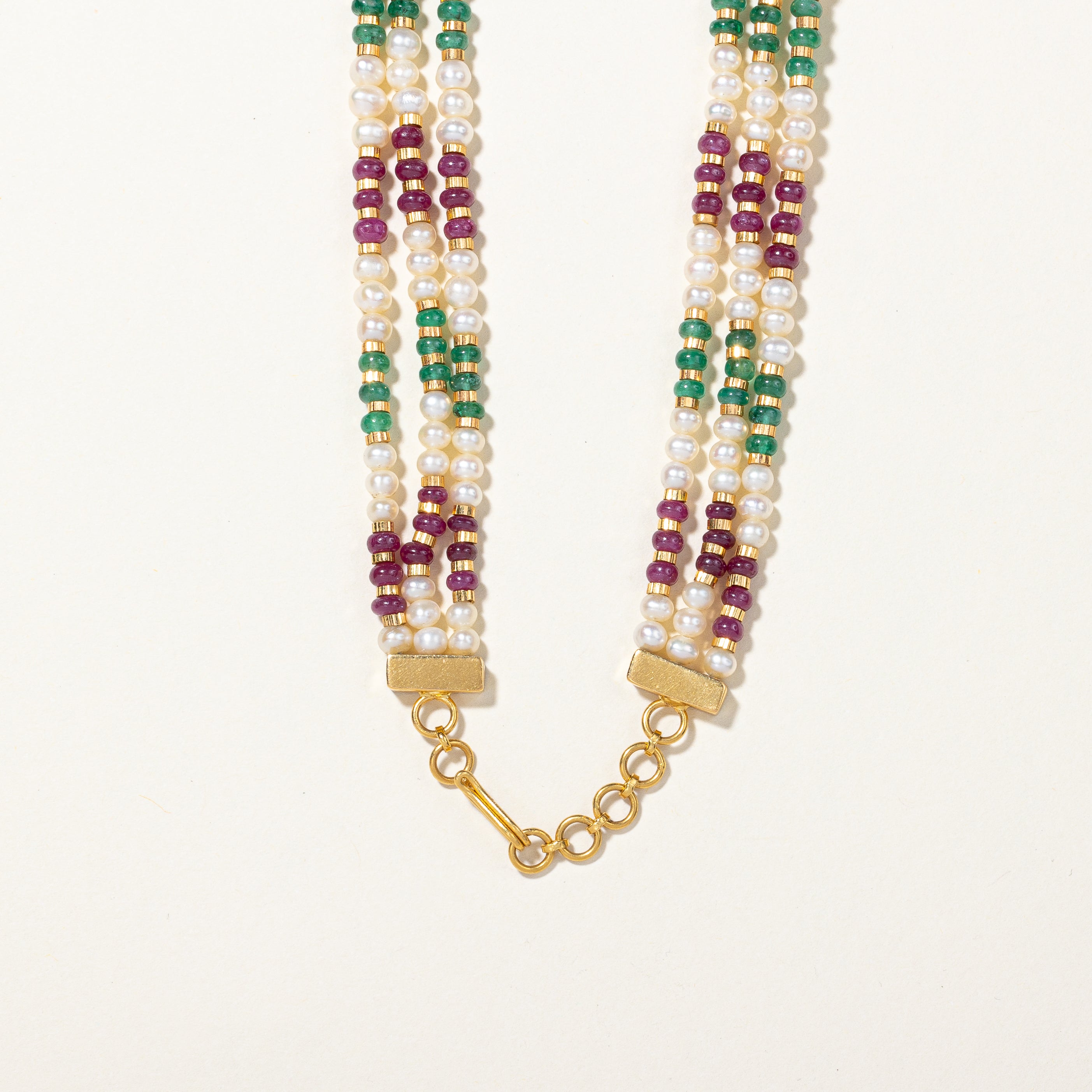 Ruby Diamond Emerald and Pearl Necklace | 14.51ctw | 18" |