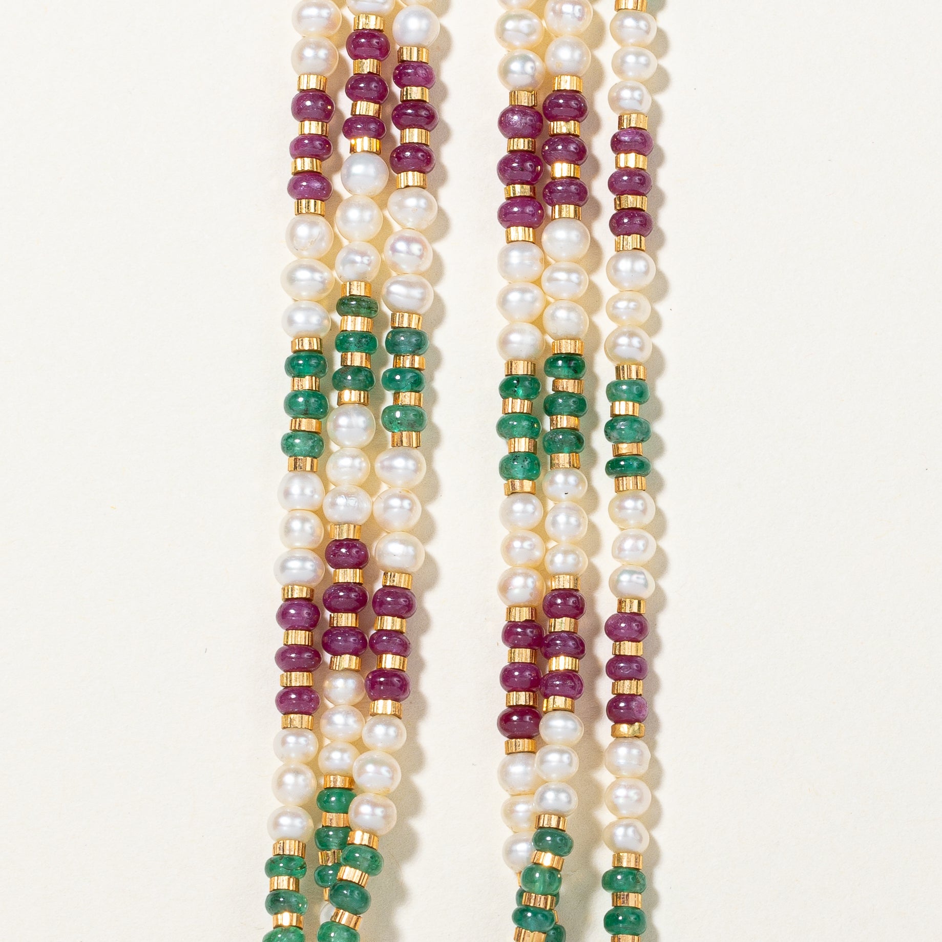 Ruby Diamond Emerald and Pearl Necklace | 14.51ctw | 18" |