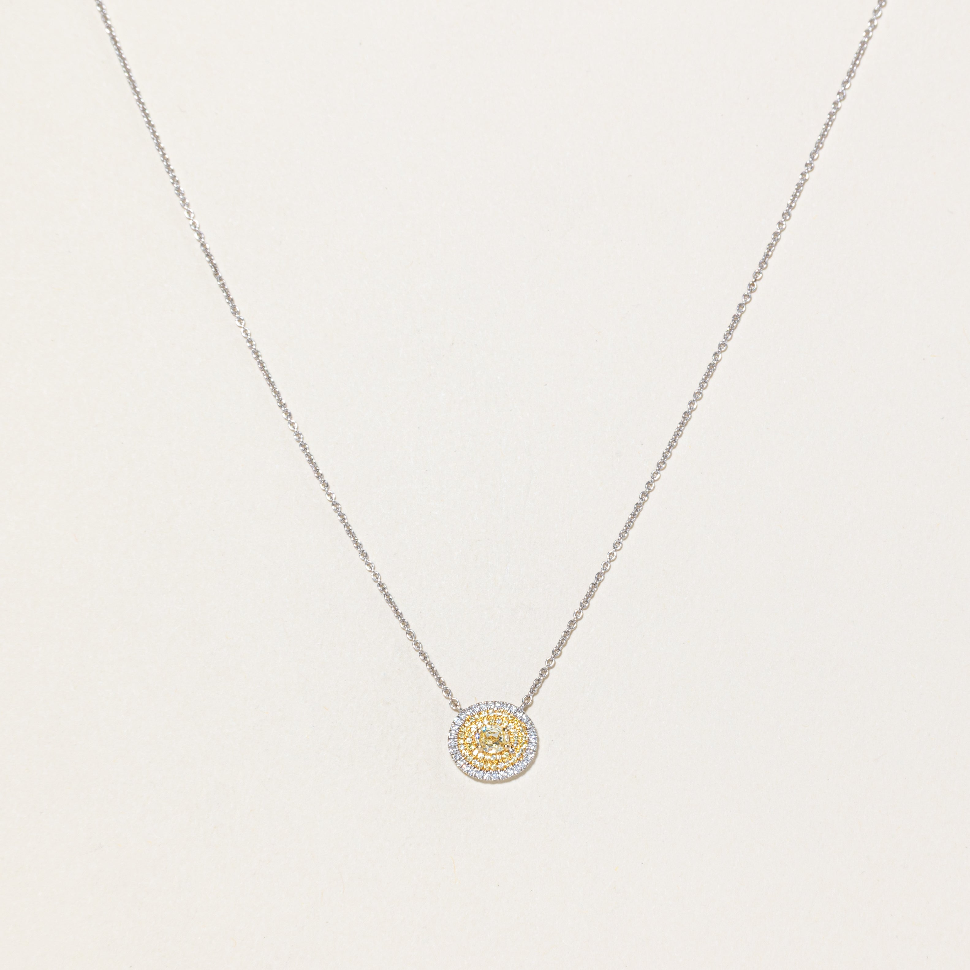 Halo Yellow Diamond Necklace | 0.98ctw | 18"|