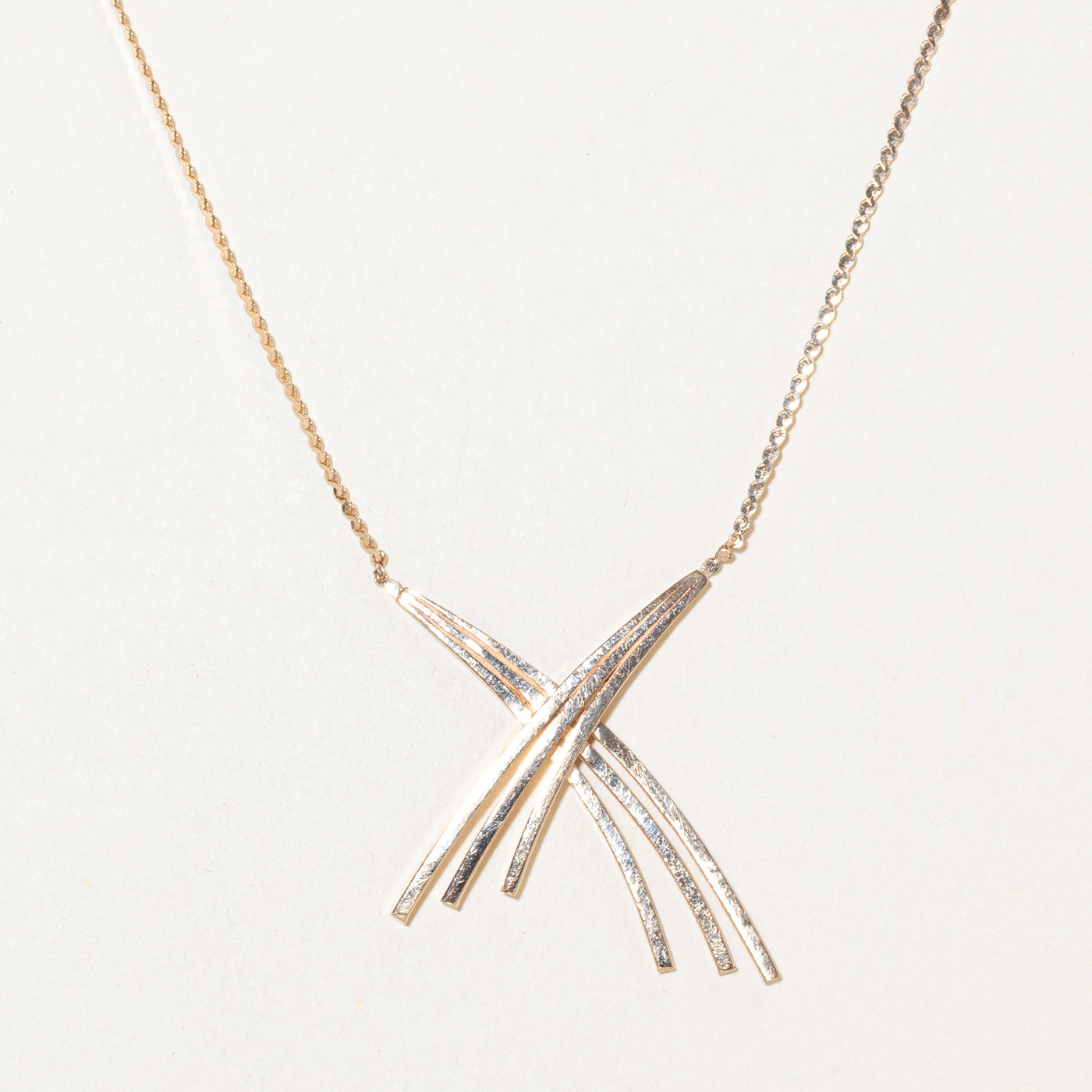 10k Yellow Gold "X" Swoosh Pendant Necklace | 13"