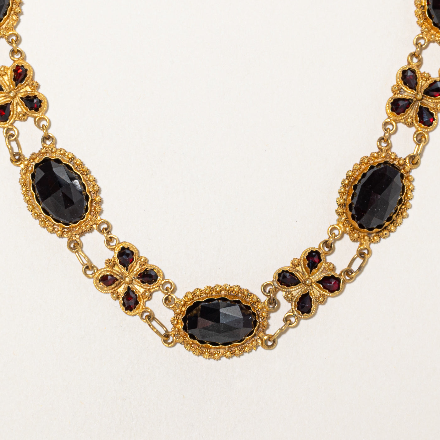 Vintage Dutch Rose Cut Garnet Satellite Ornate Necklace | 60.00ctw | 16.5"