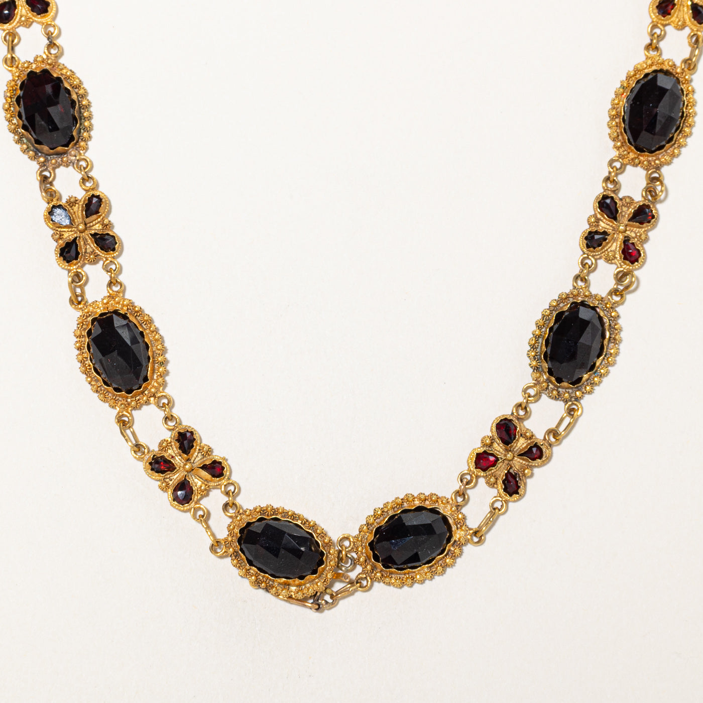 Vintage Dutch Rose Cut Garnet Satellite Ornate Necklace | 60.00ctw | 16.5"