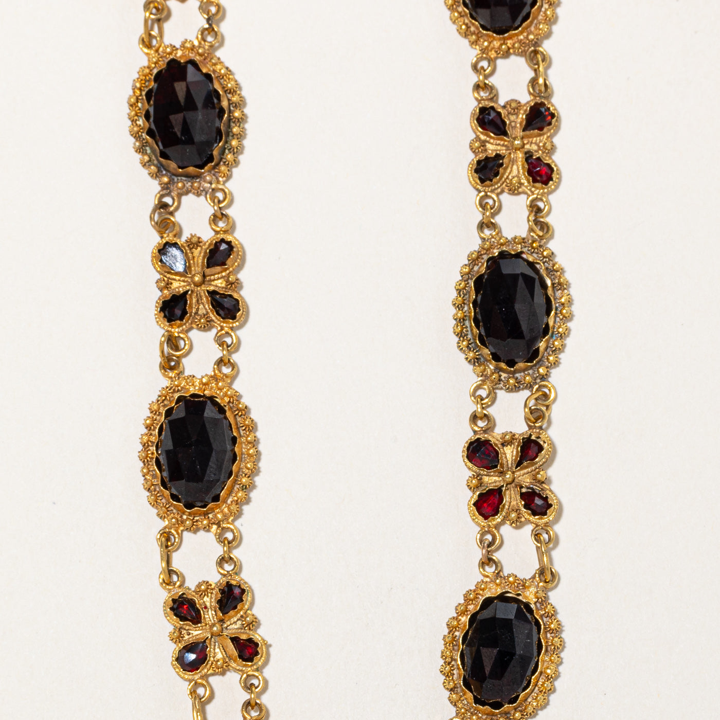 Vintage Dutch Rose Cut Garnet Satellite Ornate Necklace | 60.00ctw | 16.5"