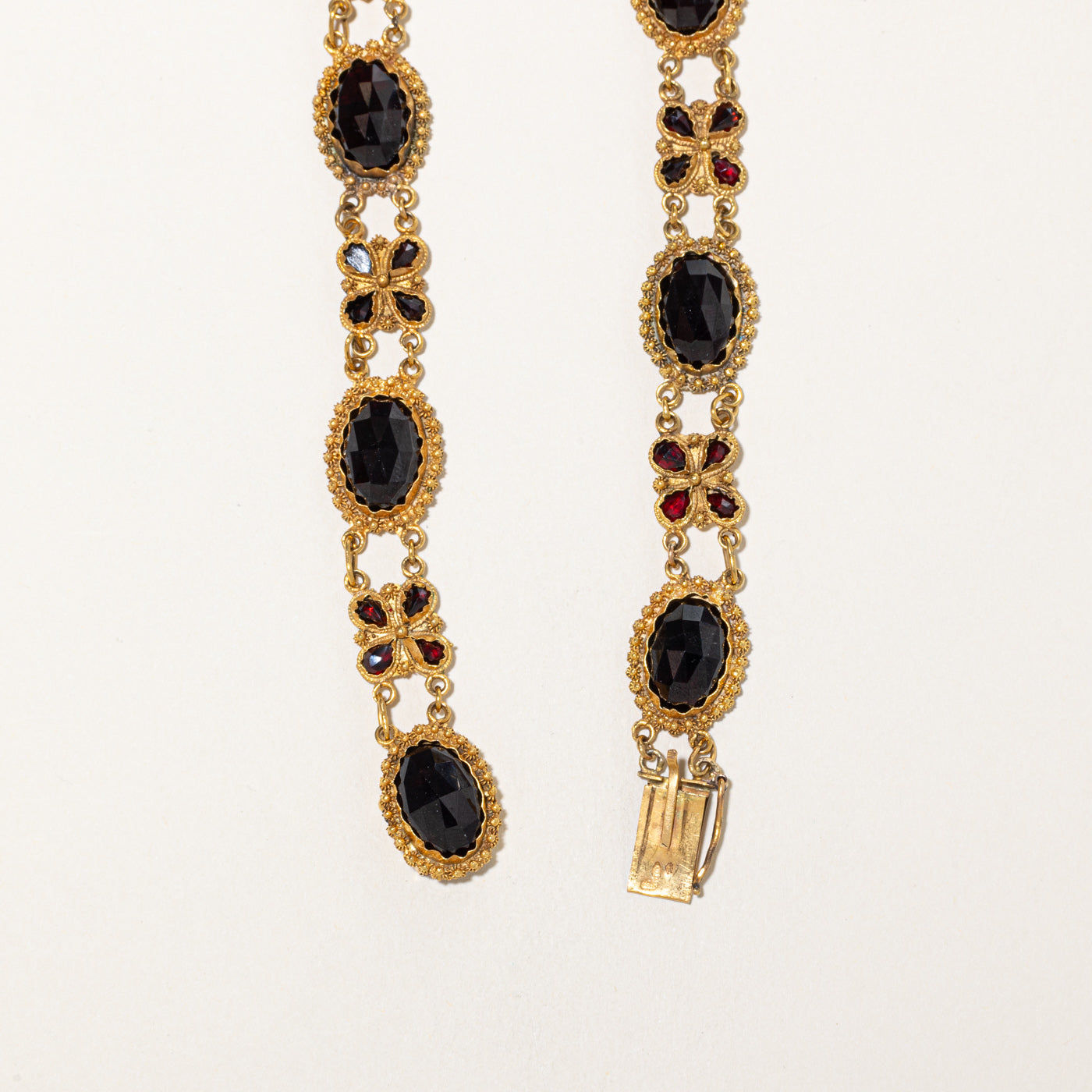 Vintage Dutch Rose Cut Garnet Satellite Ornate Necklace | 60.00ctw | 16.5"