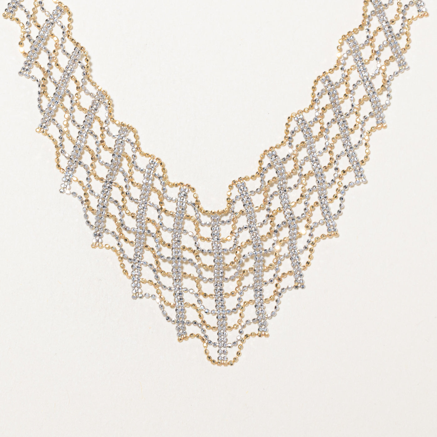 14k Two Tone Gold Mesh Bead Chain Necklace | 13"