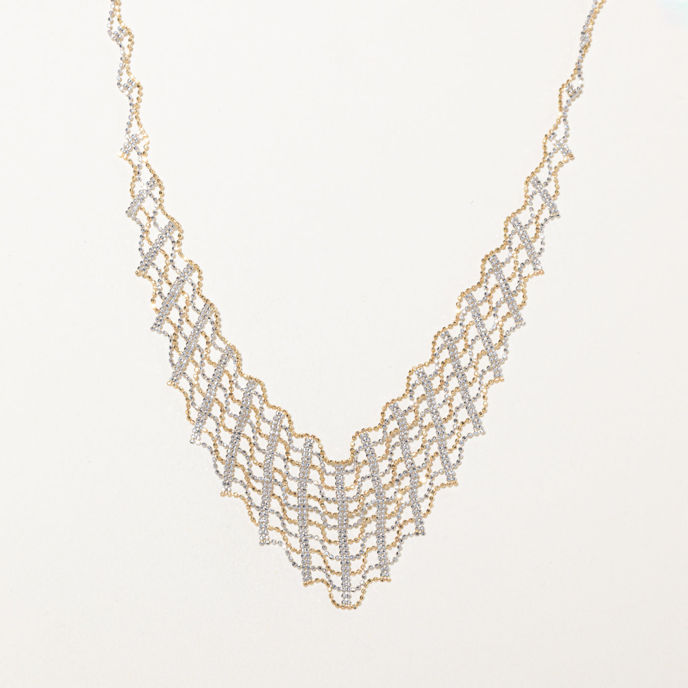 14k Two Tone Gold Mesh Bead Chain Necklace | 13"