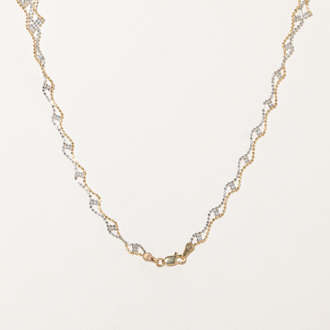 14k Two Tone Gold Mesh Bead Chain Necklace | 13"