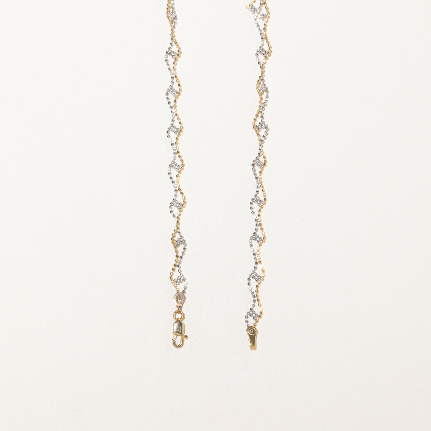 14k Two Tone Gold Mesh Bead Chain Necklace | 13"