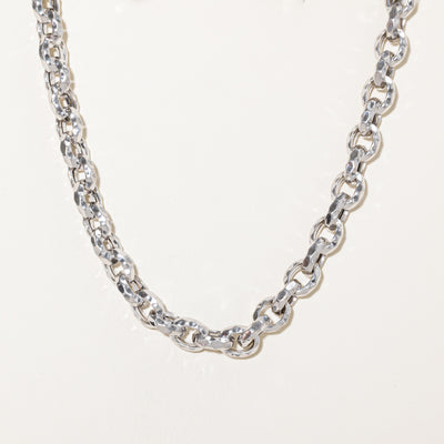 14k White Gold Large Hammered Rolo Link Chain | 17