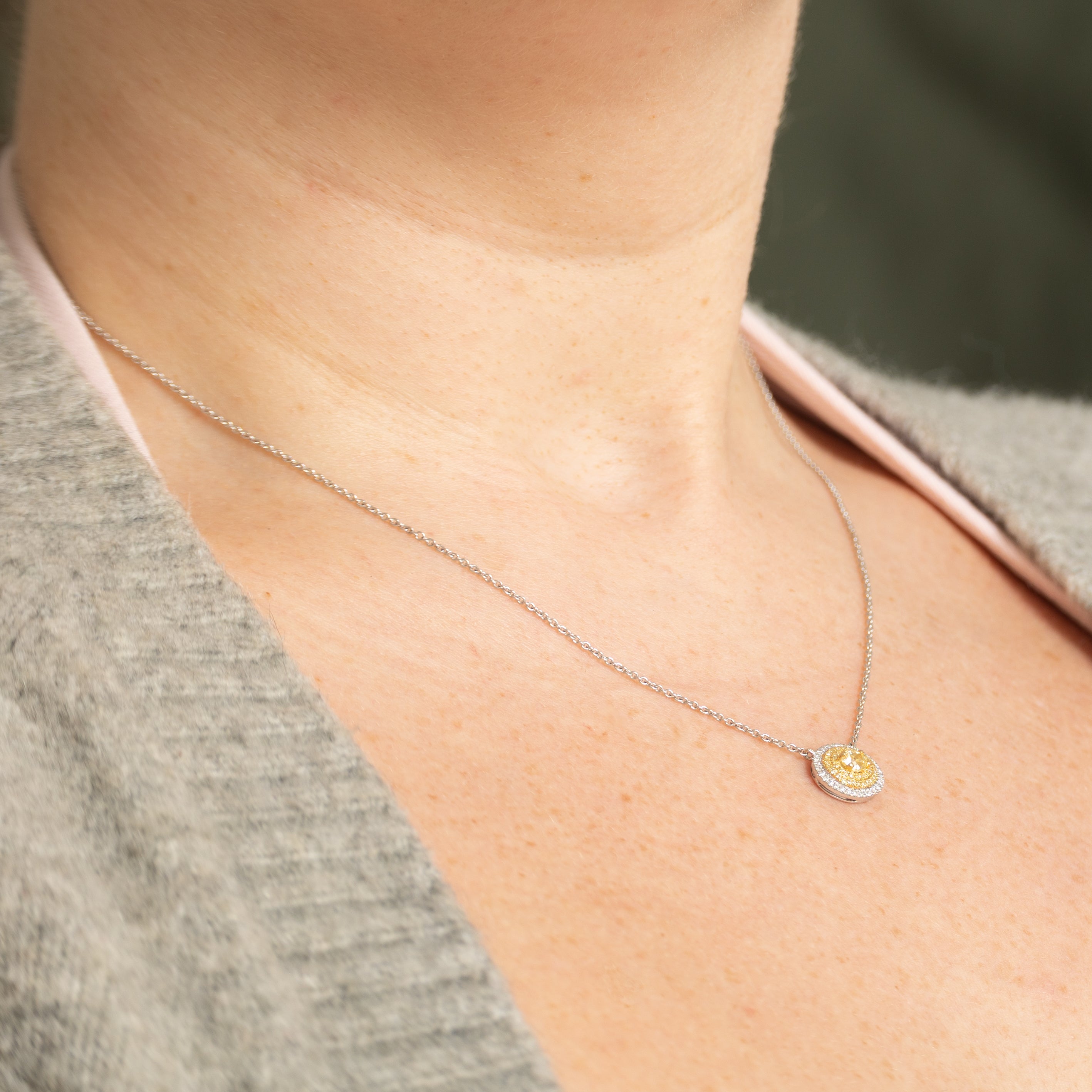 Halo Yellow Diamond Necklace | 0.98ctw | 18"|