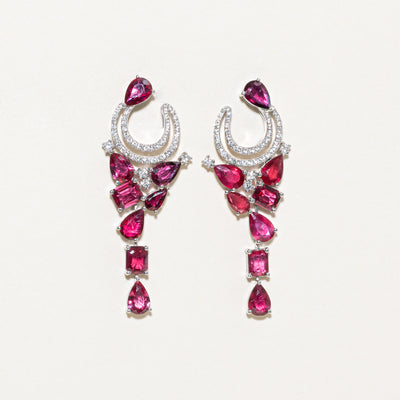 6ctw+ Unheated Ruby & Diamond Cluster Drop Earrings | 6.25ctw, 0.64ctw |