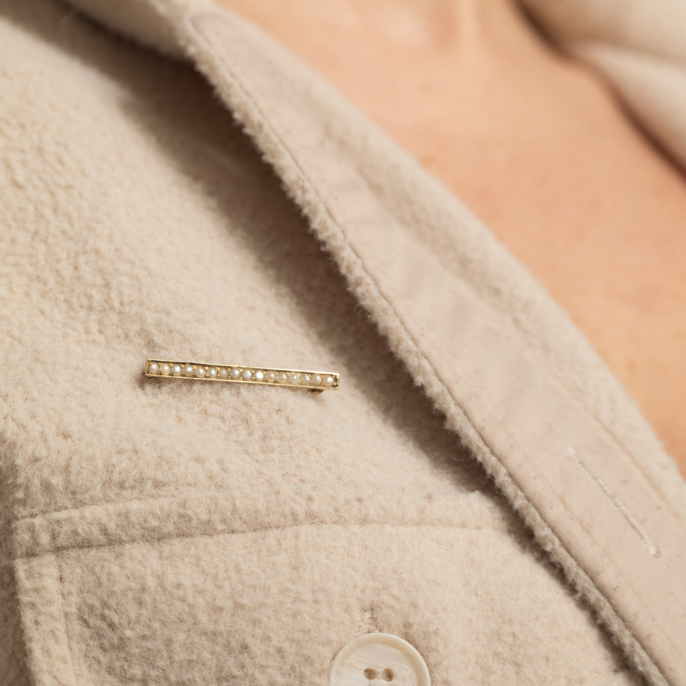 10K Seed Pearl Bar Brooch