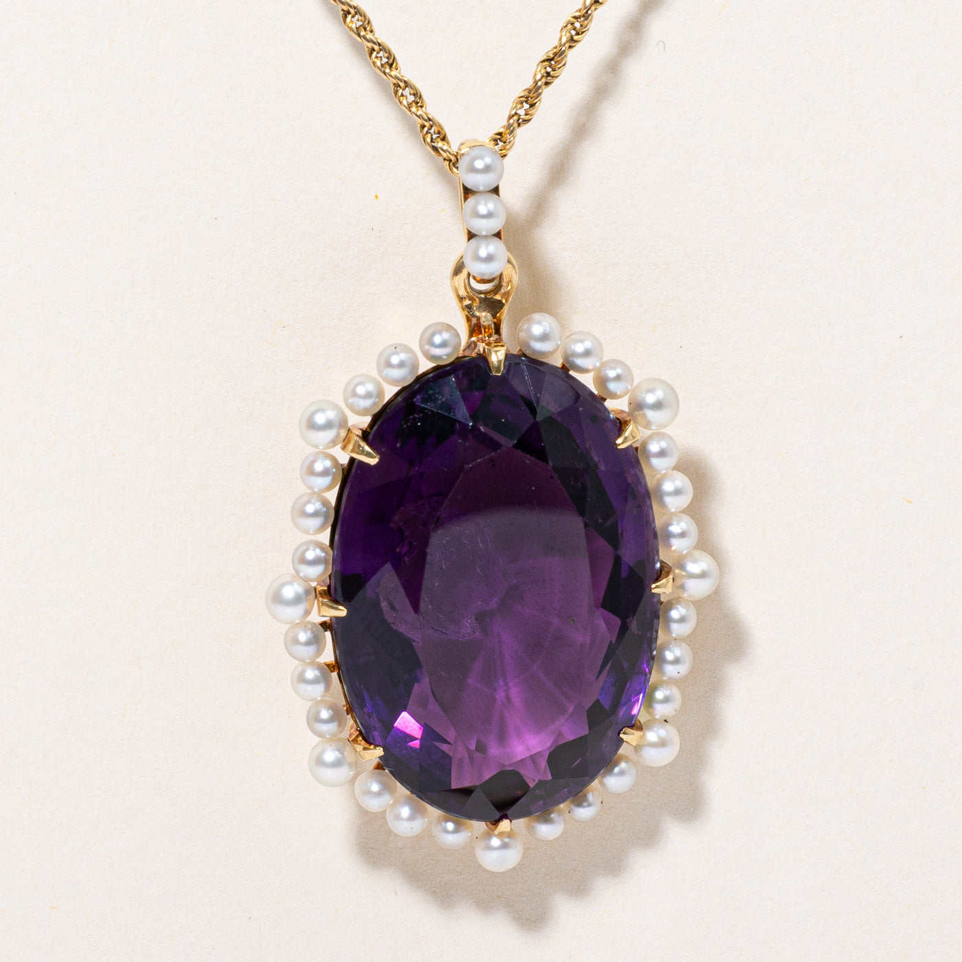 Large Amethyst & Pearl Pendant Necklace | 30.00ct | 17" |