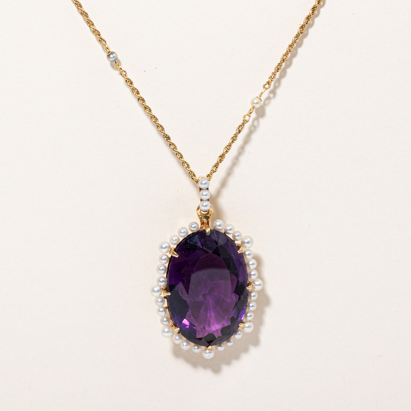 Large Amethyst & Pearl Pendant Necklace | 30.00ct | 17" |