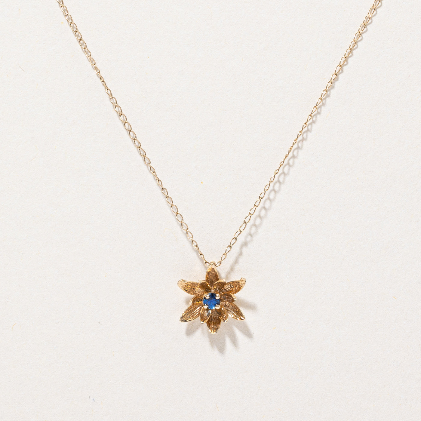 Synthetic Sapphire Flower Charm Necklace | 0.06ct | 16