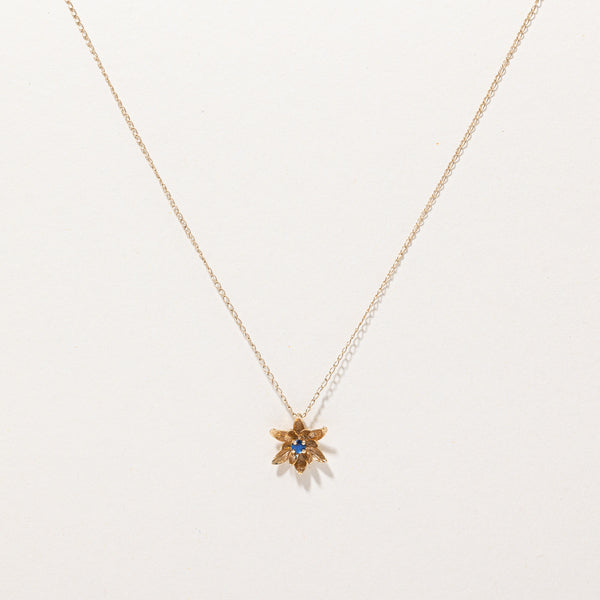 Synthetic Sapphire Flower Charm Necklace | 0.06ct | 16