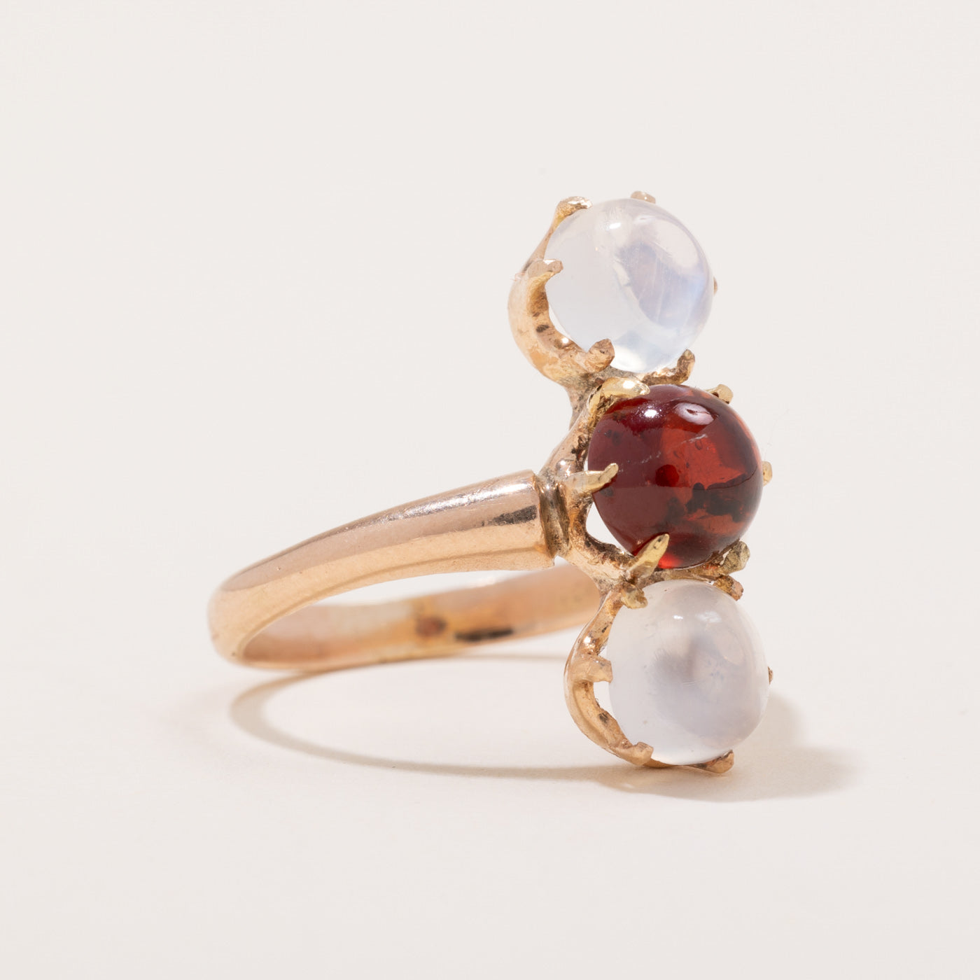 Moonstone & Garnet Column Ring | 2.00ctw, 1.35ct | SZ 5.5 |