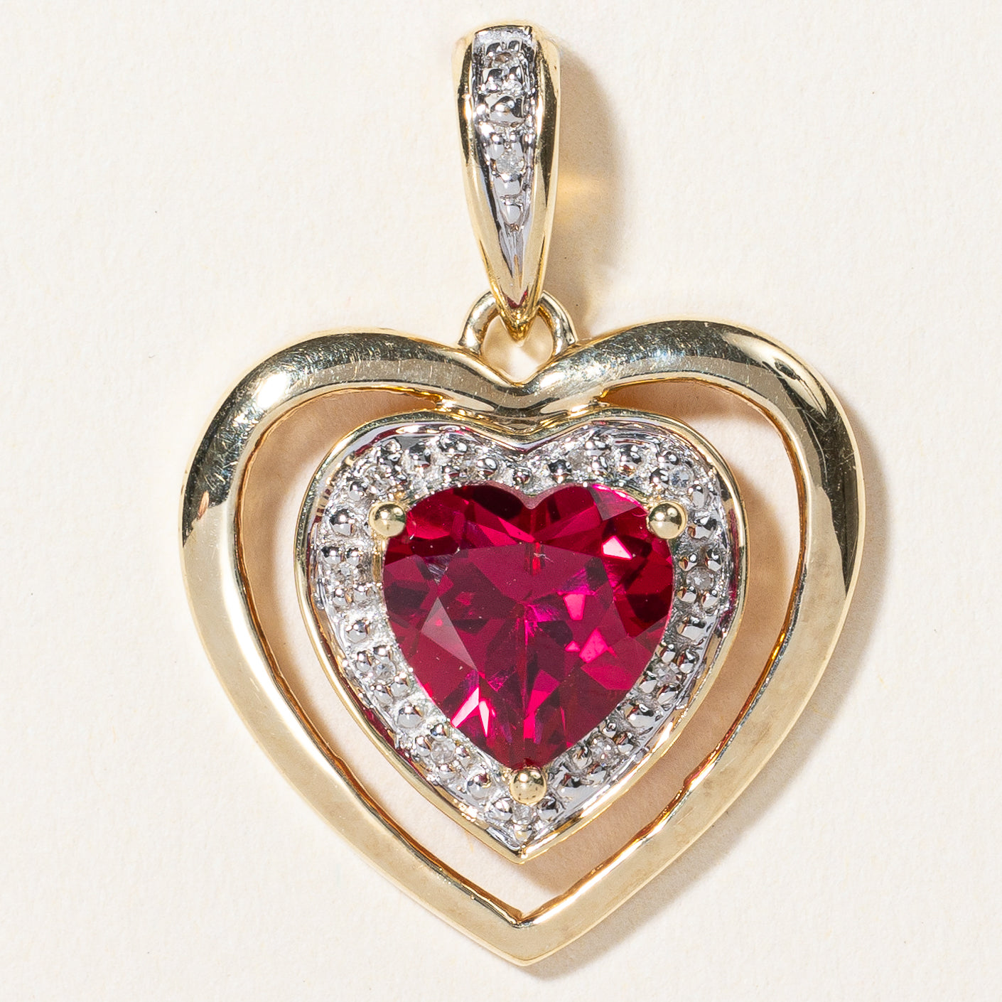 Synthetic Ruby & Natural Diamond Heart Pendant | 3.00ct, 0.03ctw |