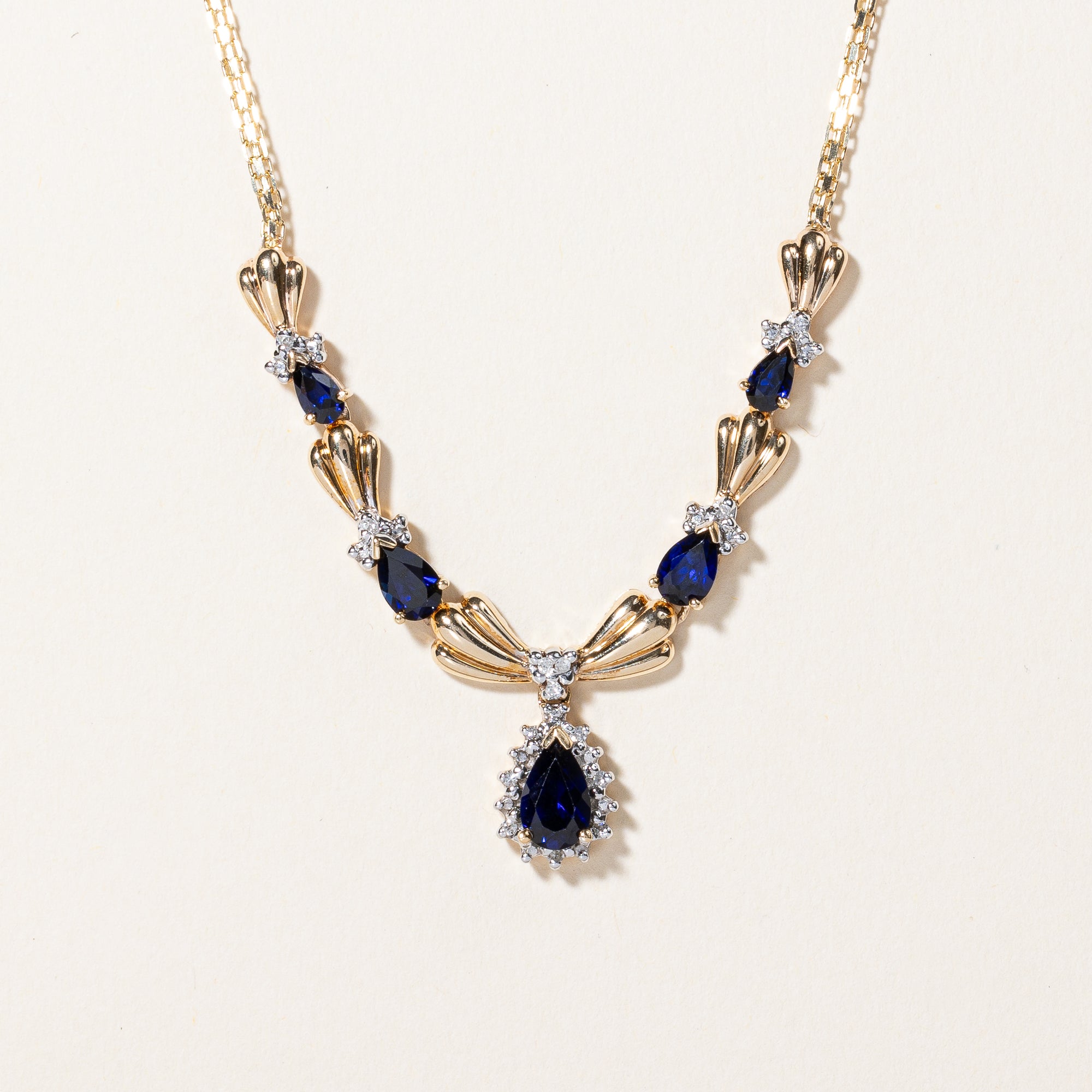 Synthetic Sapphire & Natural Diamond Necklace | 2.50ctw, 0.04ctw | 18