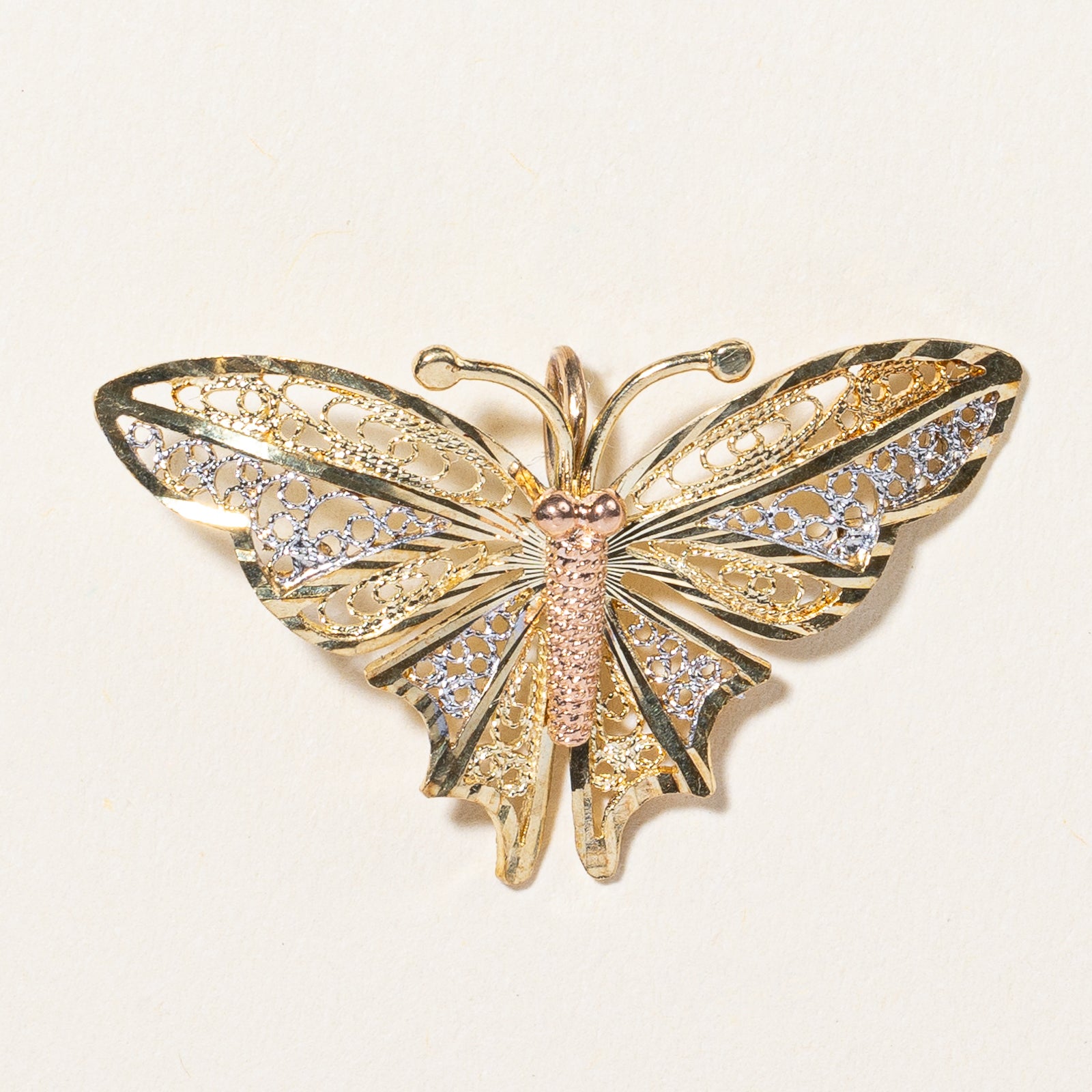 10k Multi Tone Gold Butterfly Pendant