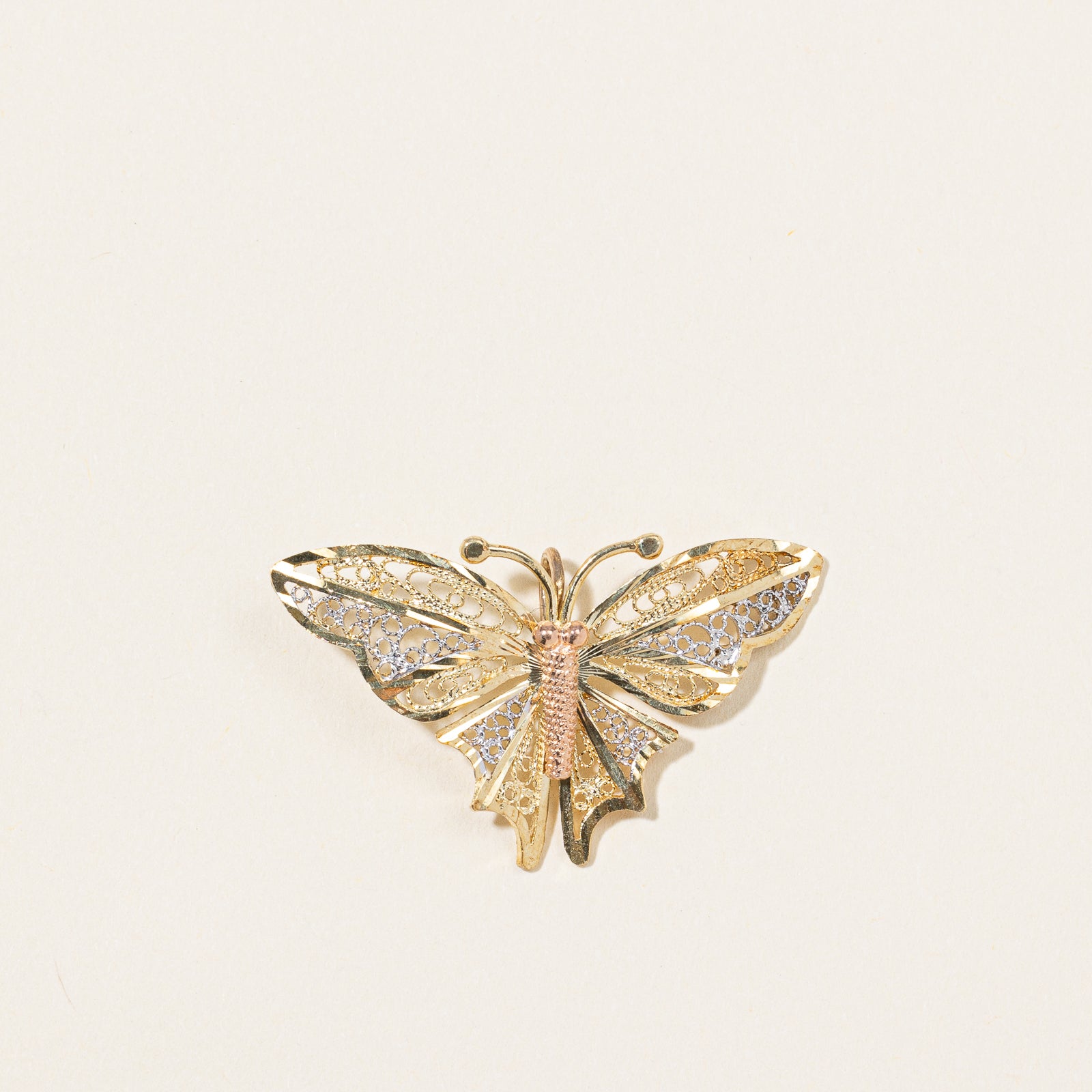 10k Multi Tone Gold Butterfly Pendant