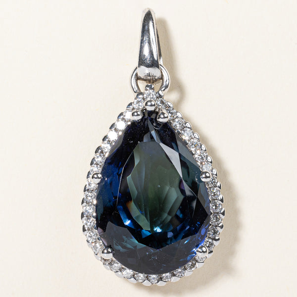 Tanzanite and Diamond Halo Large Pear Shaped 18k Pendant | 37.9 ct, 1.08ctw |