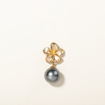 Black Pearl Plumeria Flower Pendant