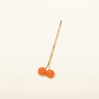 Vintage Coral Rose Hair Pin 21k  | 4ctw |