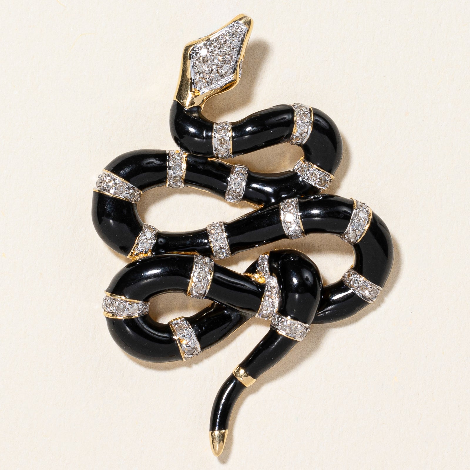 Vintage Enamel Snake and Diamond 18K Pendant | 0.30ctw |