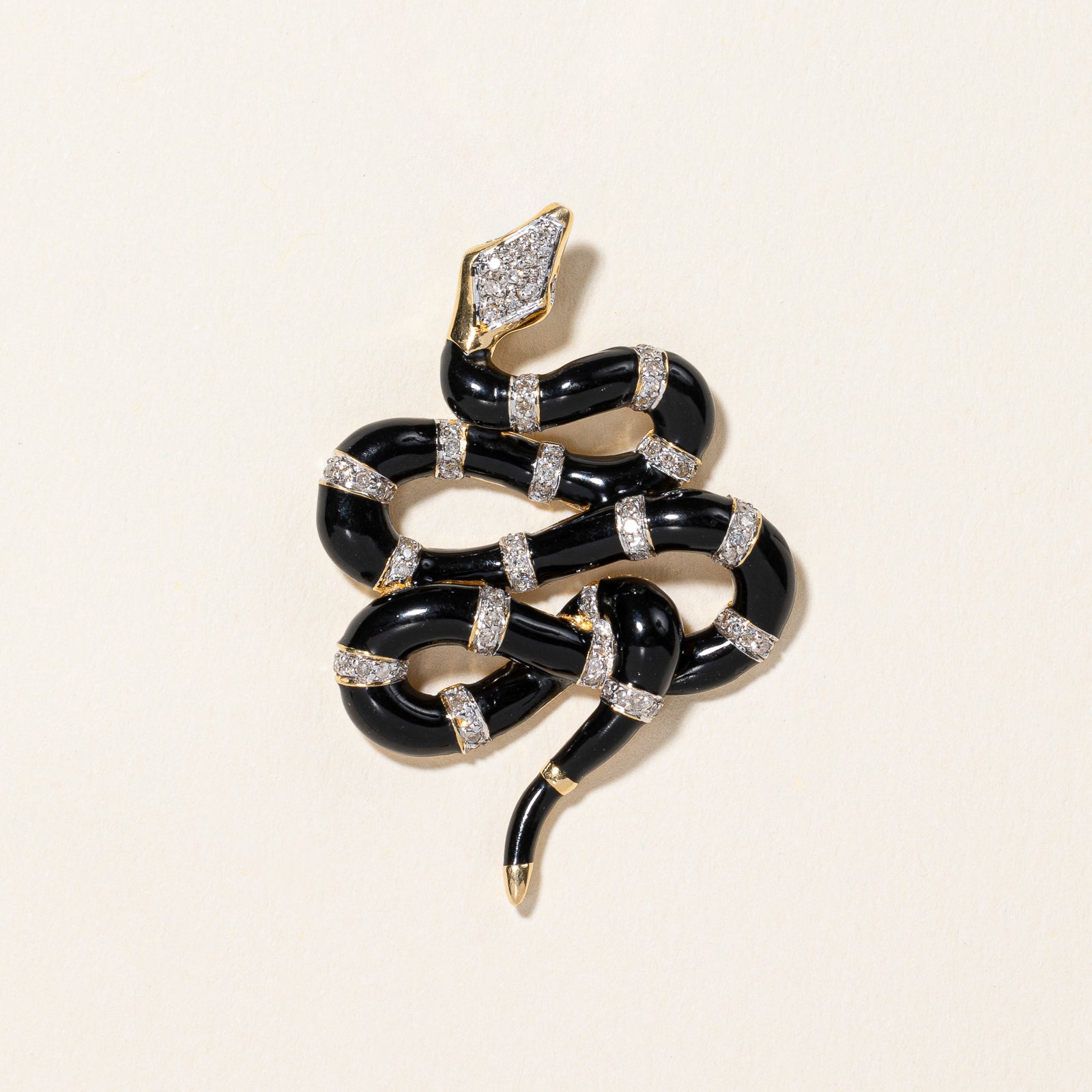 Vintage Enamel Snake and Diamond 18K Pendant | 0.30ctw |