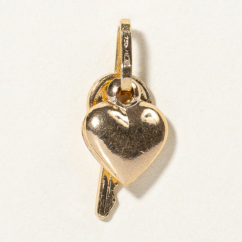 18k Yellow Gold Heart & Key Charm