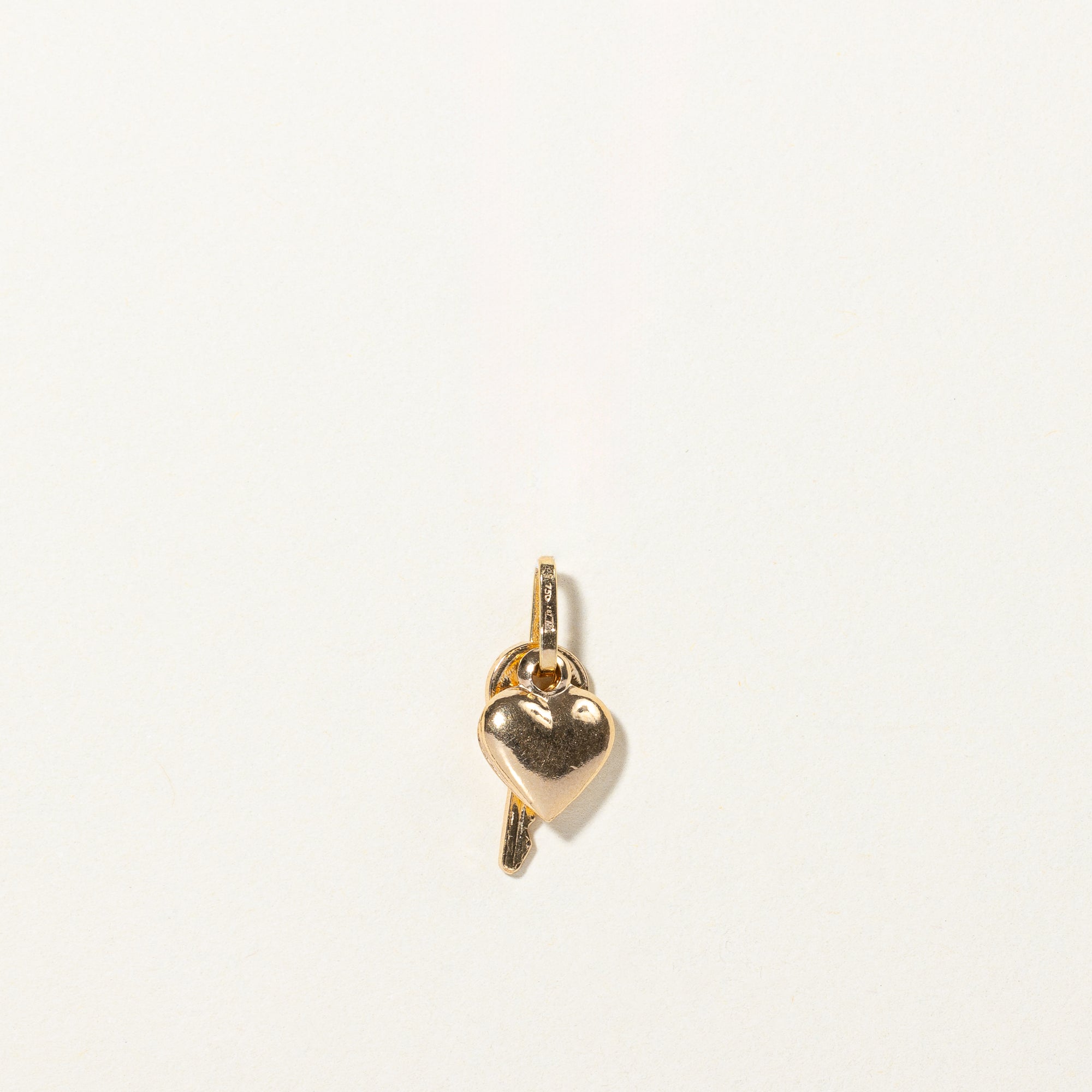 18k Yellow Gold Heart & Key Charm