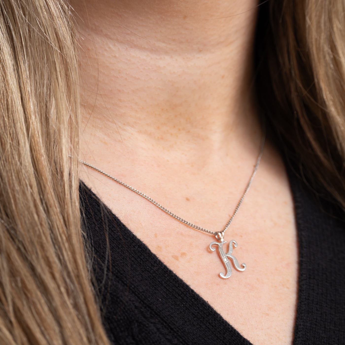 14K Diamond "K" Initial Pendant