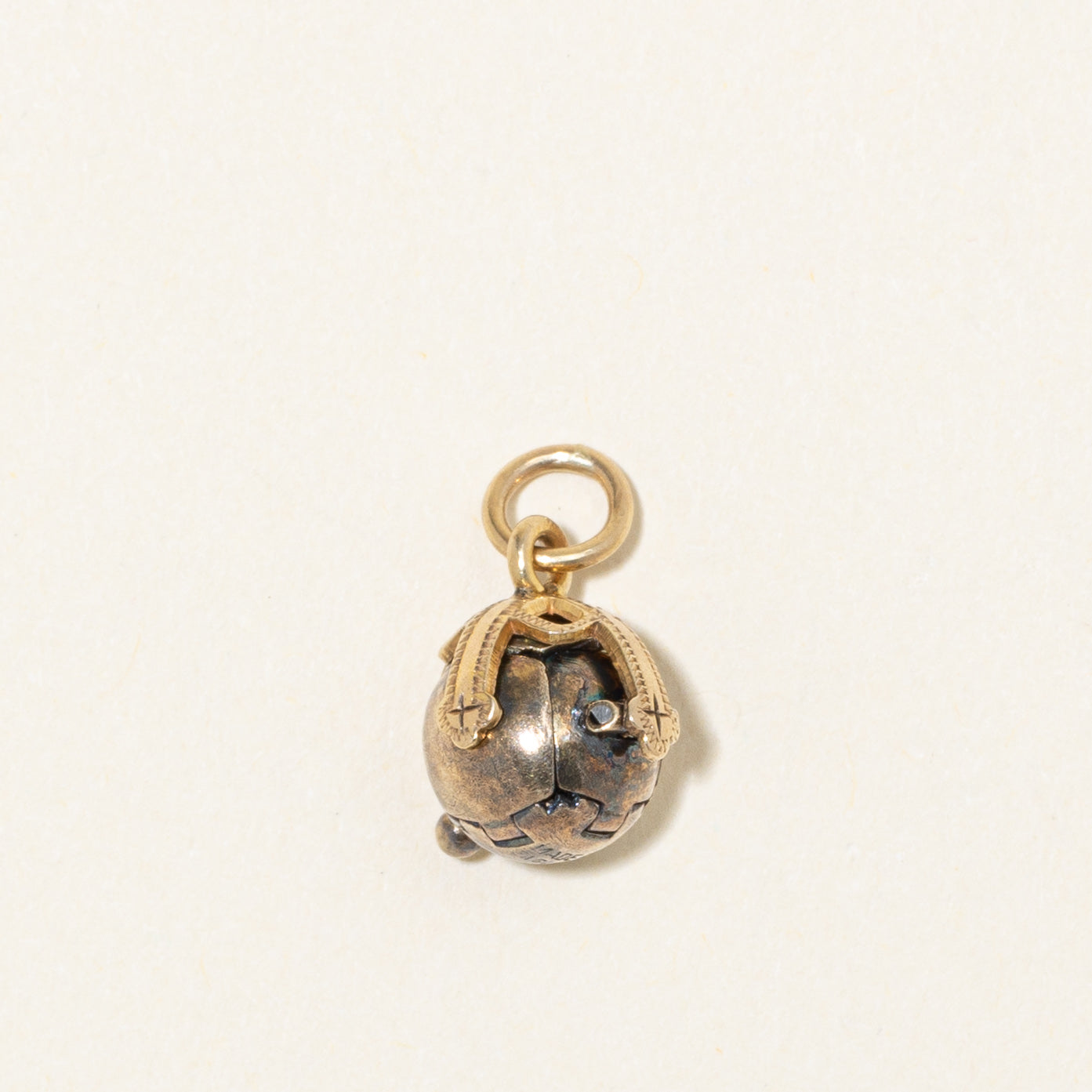British Yellow Gold & Silver Engraved Sphere Puzzle Charm