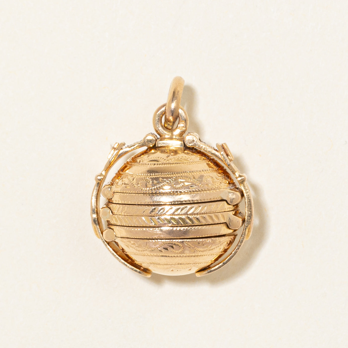 Vintage Portuguese 19k Engraved Buckled Accordion Sphere Charm