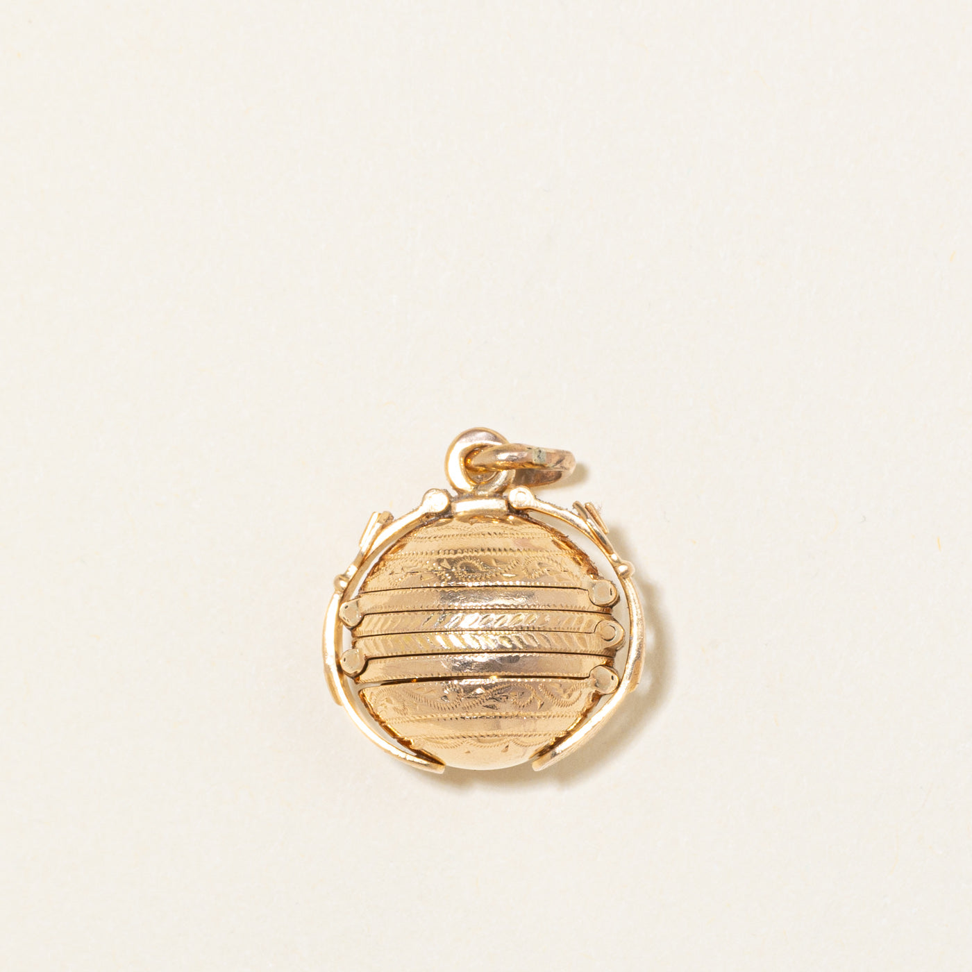 Vintage Portuguese 19k Engraved Buckled Accordion Sphere Charm