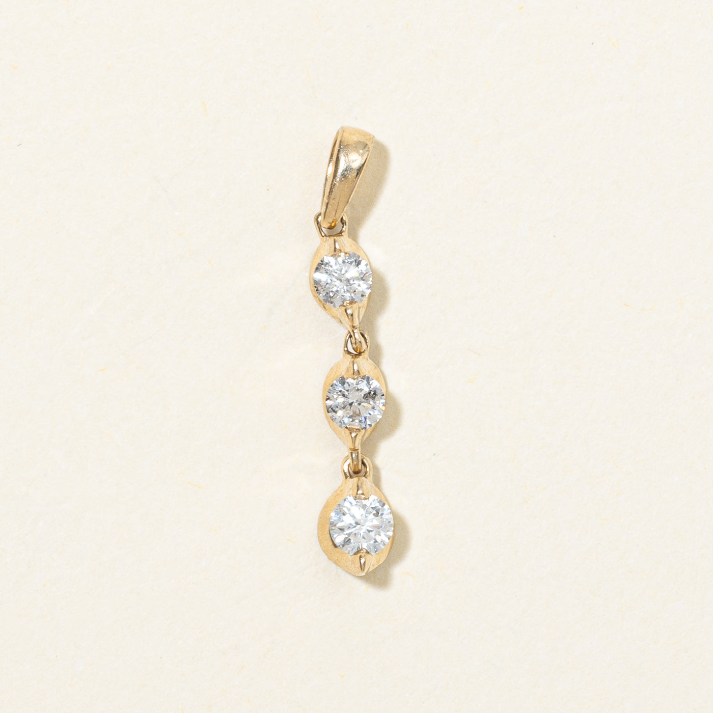 14K Three Stone Diamond Drop Pendant