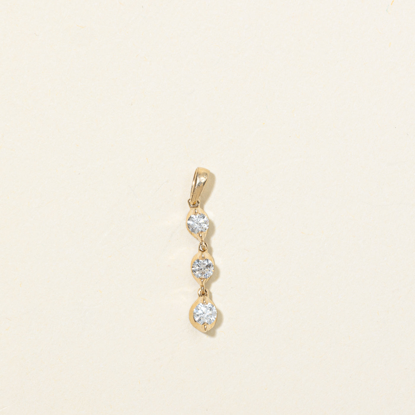 14K Three Stone Diamond Drop Pendant