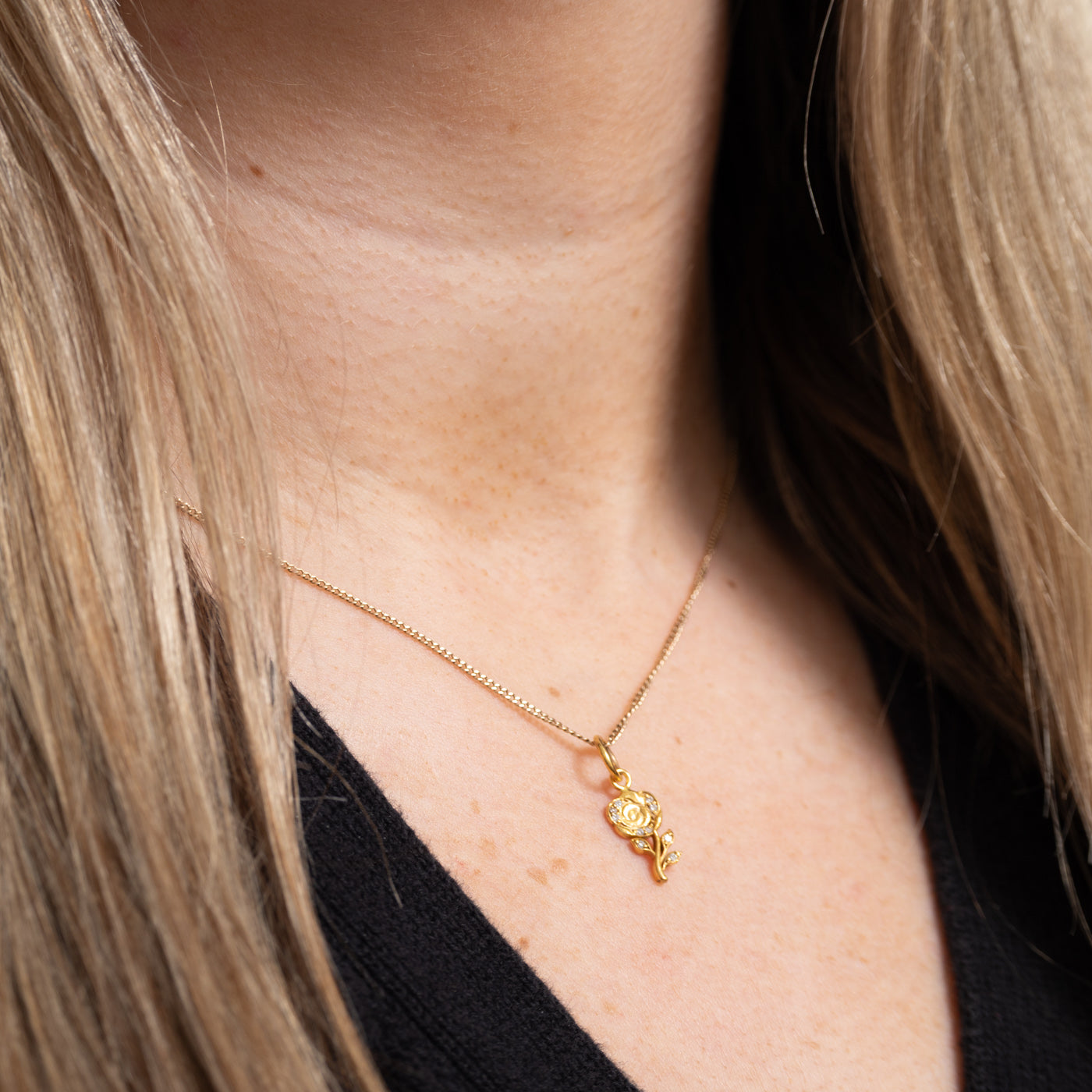 18K Diamond Rose Charm