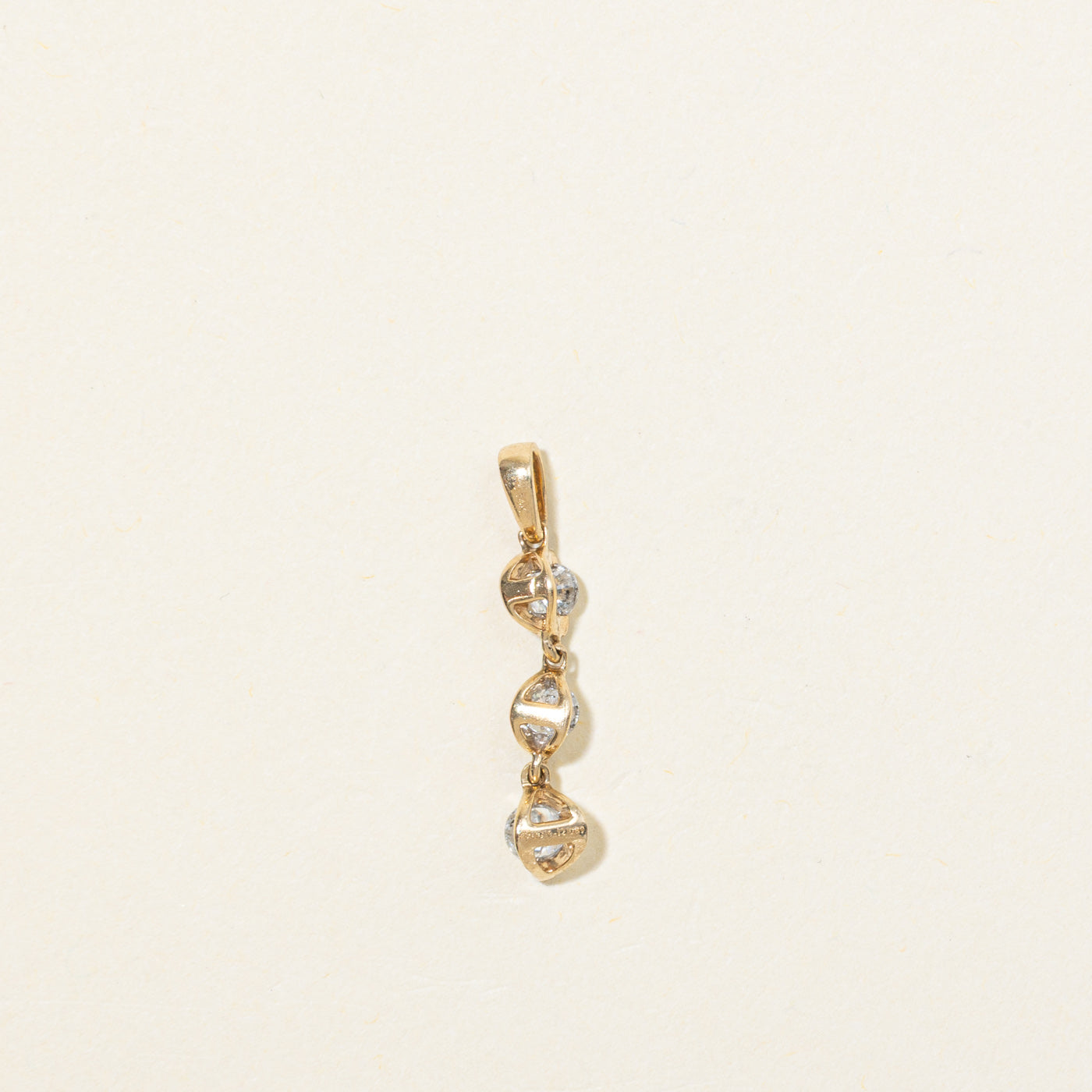 14K Three Stone Diamond Drop Pendant